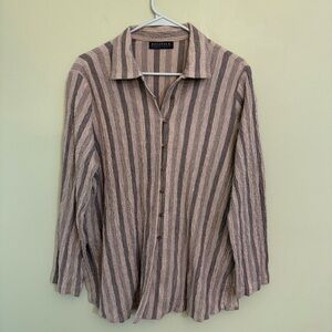 Asiatica Striped tan / black blouse crinkly high end luxury.